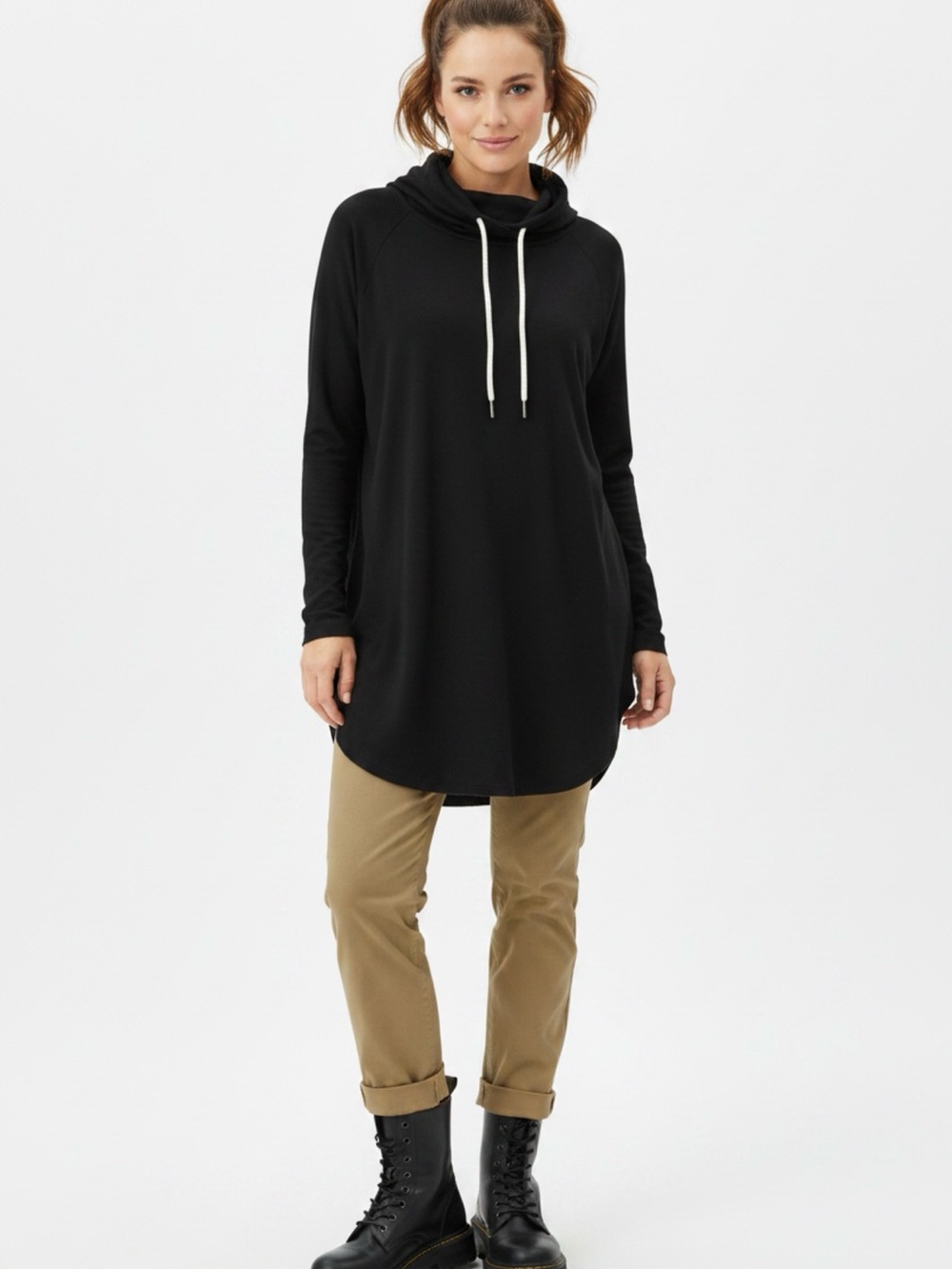 Terra & Sky Black Hooded Tunic Sweatshirt